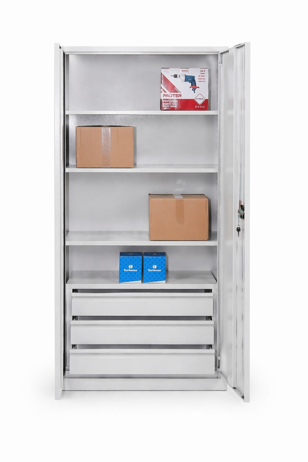 198 cm Çekmeceli Metal Malzeme Dolabı – 5 Bölmeli (92x40x198 cm)