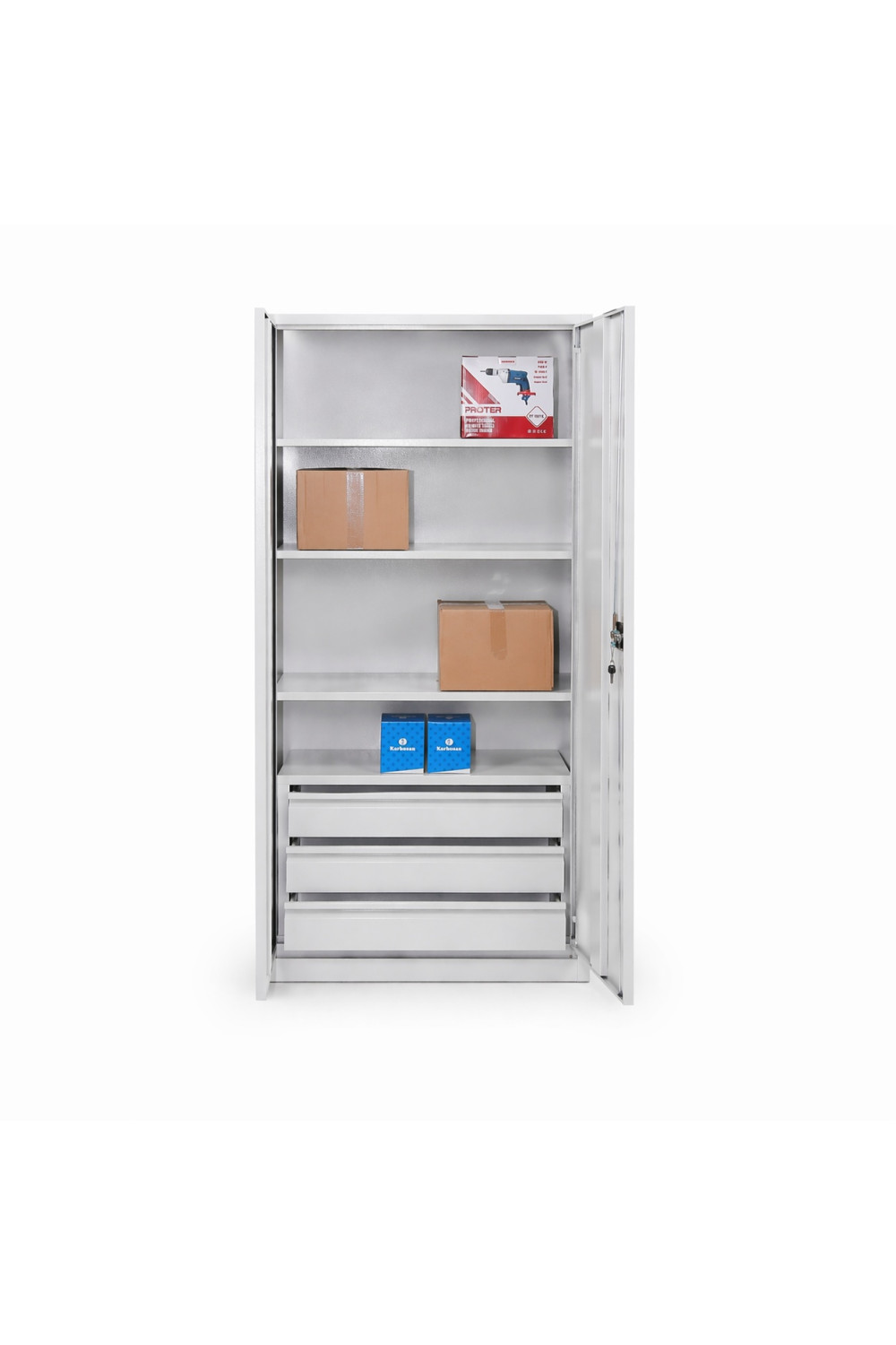 198 cm Çekmeceli Metal Malzeme Dolabı – 5 Bölmeli (92x40x198 cm)