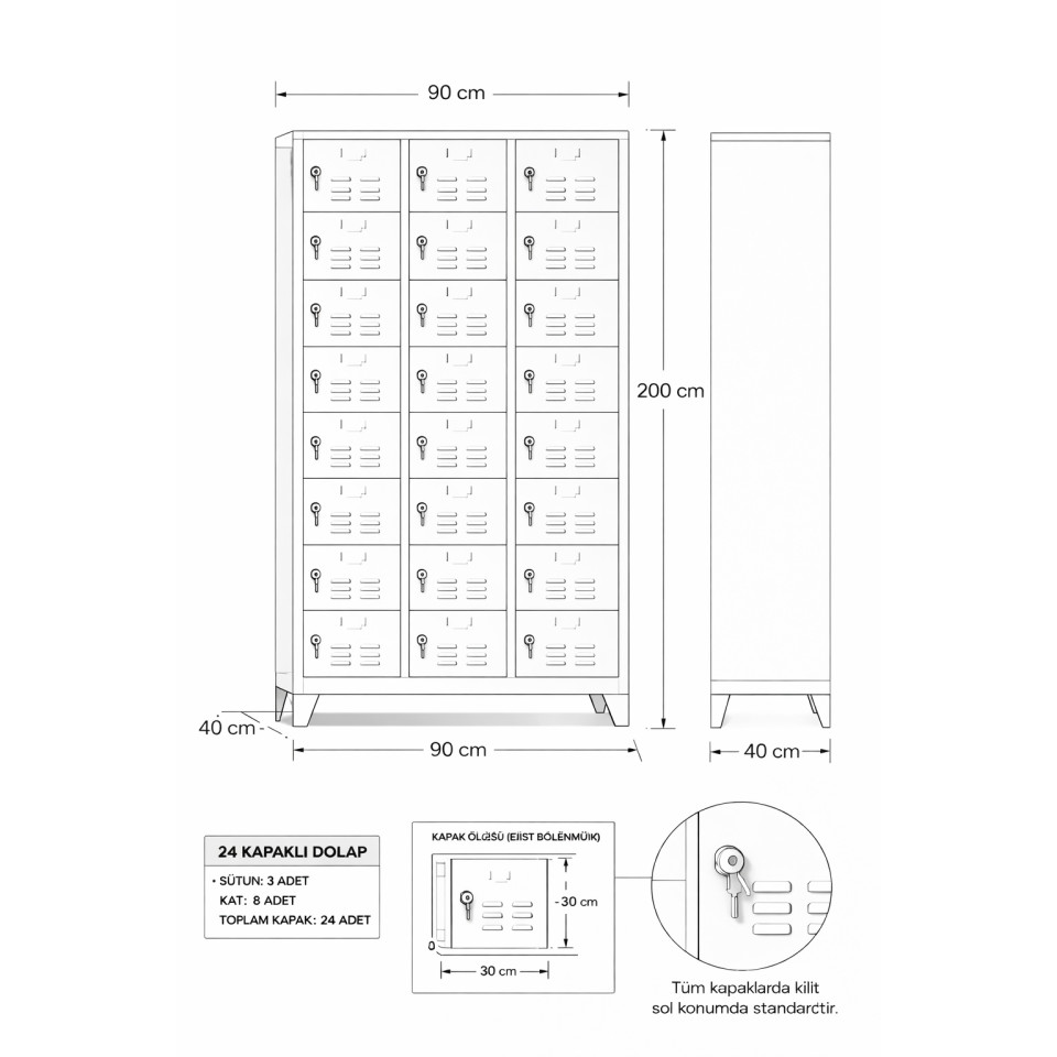 24 gozlu ayakkabi dolabi kilitli celik emanet dolabi