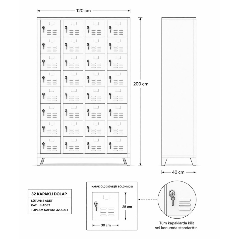 32 gozlu ayakkabi dolabi kilitli celik emanet dolabi