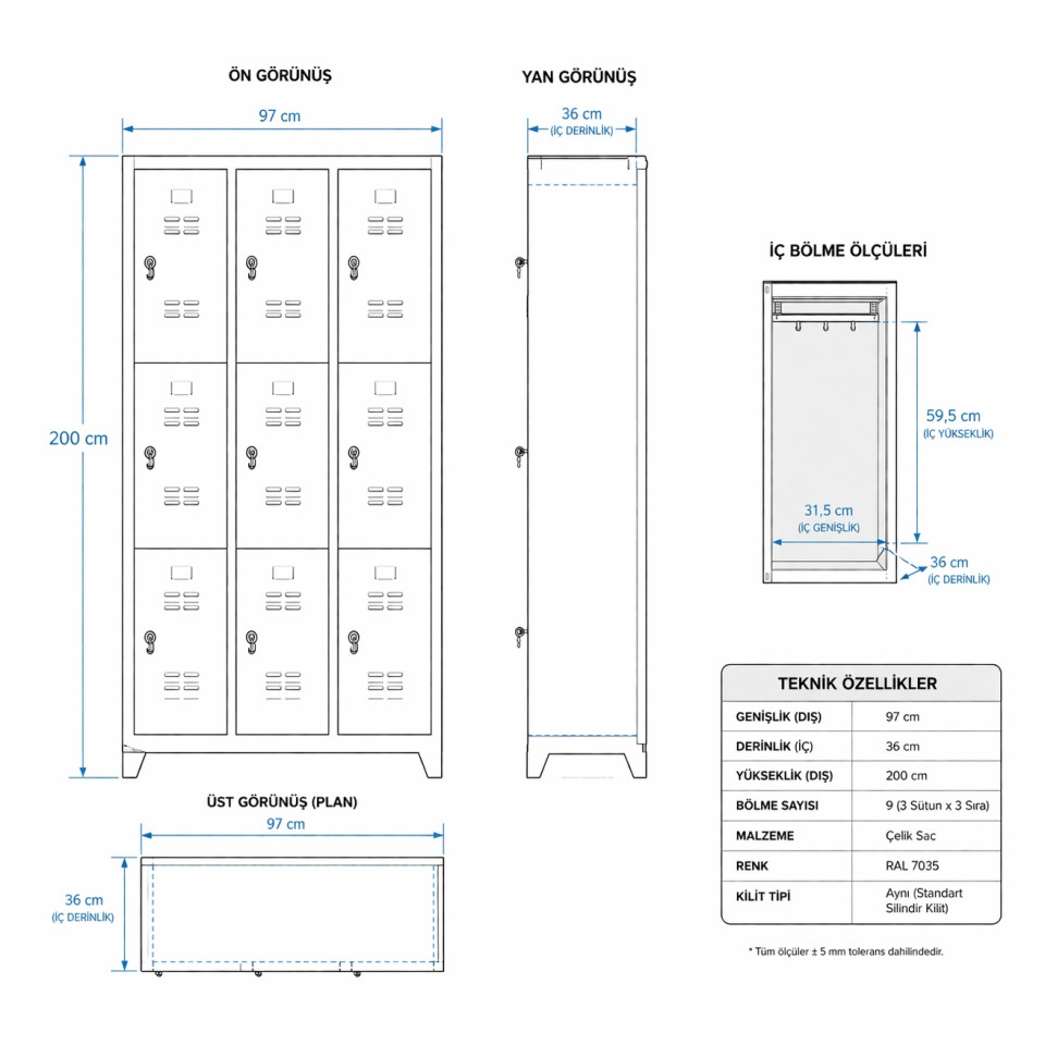 9lu soyunma dolabi metal kilitli dolap