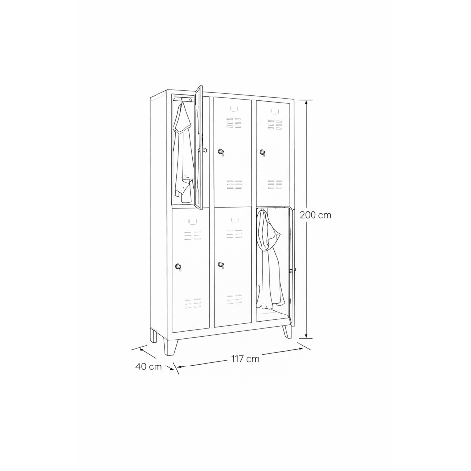 standart altılı soyunma dolabı 117 cm geniş çelik personel dolabı