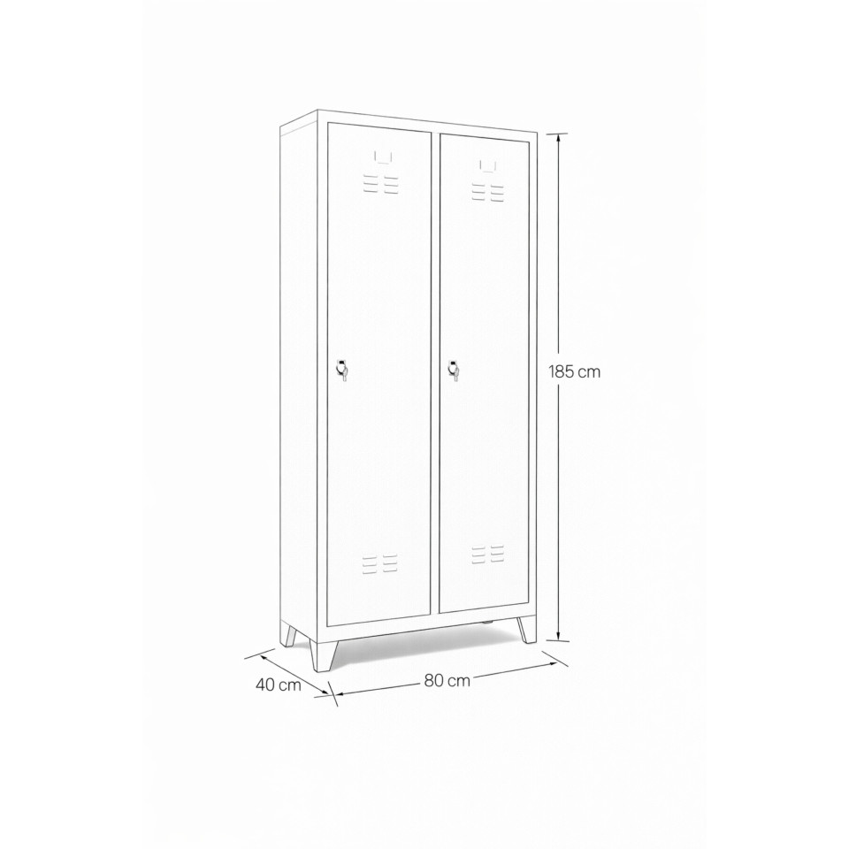 standart ikili soyunma dolabı 80 cm geniş çelik personel dolabı