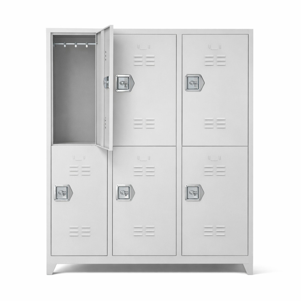 t kol kilitli 6 gözlü soyunma dolabı 117 cm güvenlikli çelik dolap