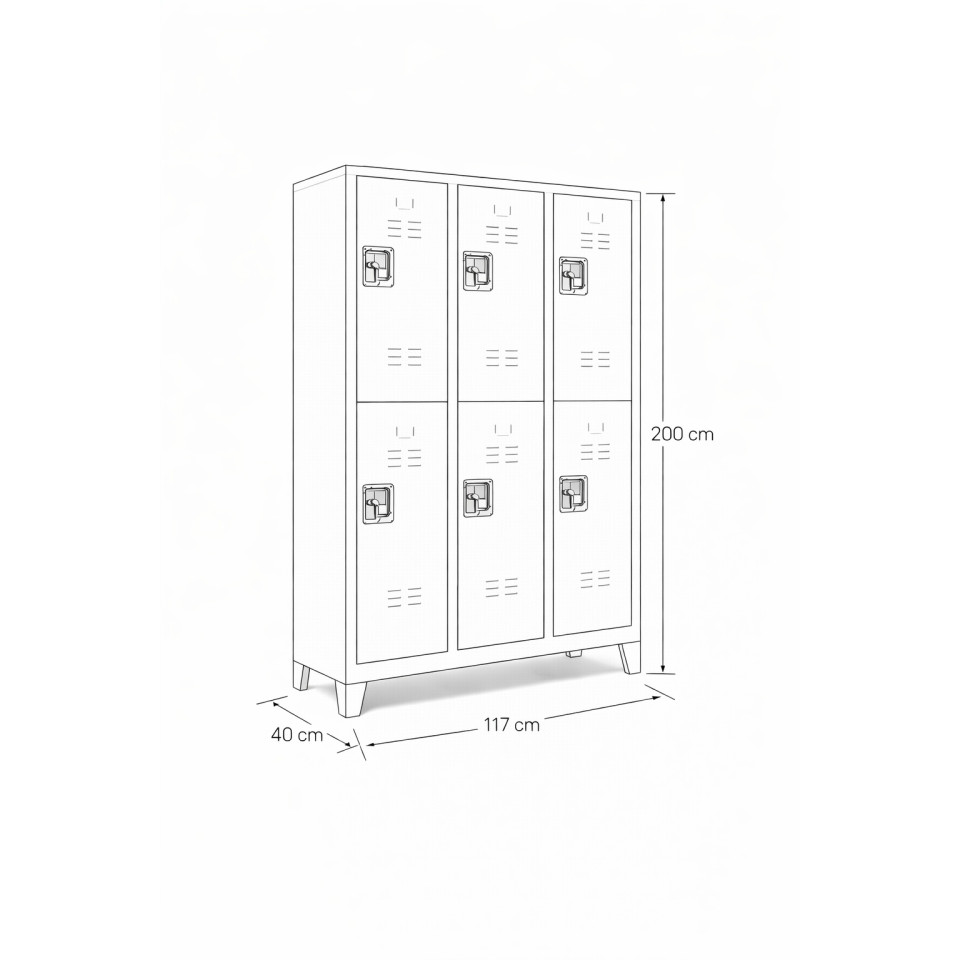 t kol kilitli 6 gözlü soyunma dolabı 117 cm güvenlikli çelik dolap