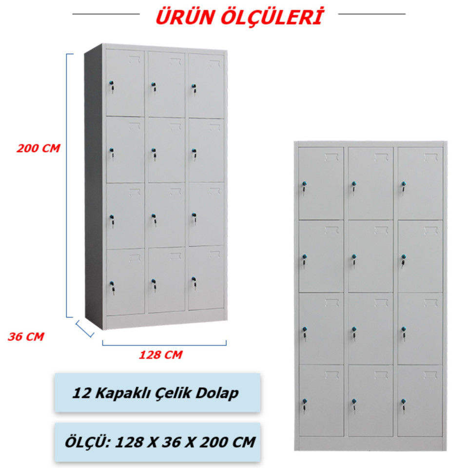 12 Kapaklı Çelik Dolap