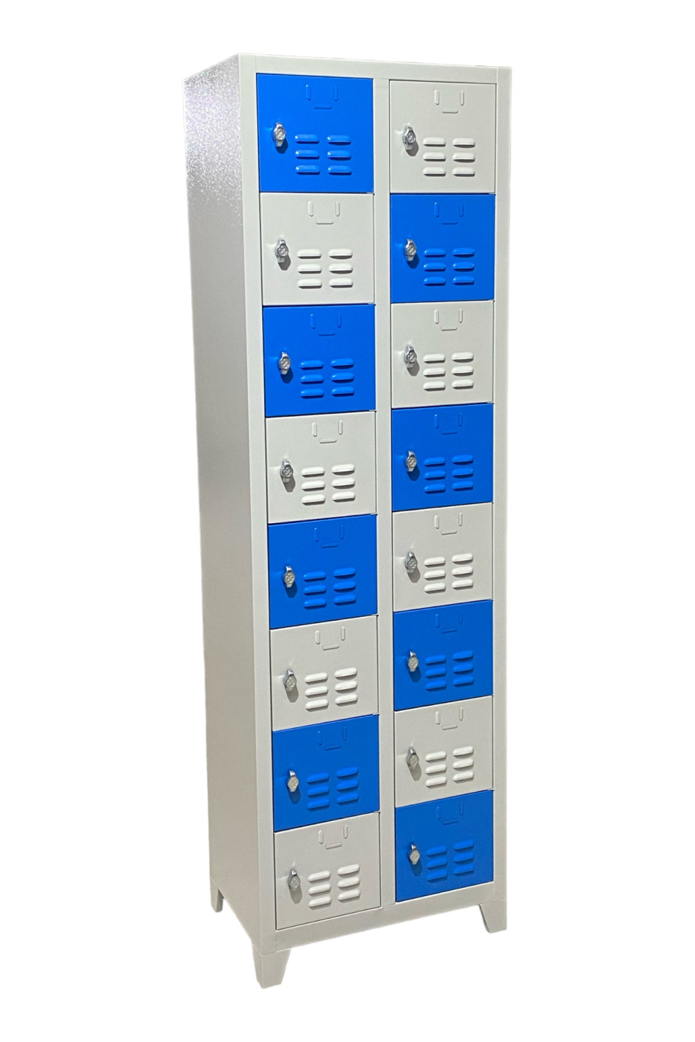 16 Gözlü Kilitli Metal Ayakkabılık Dolabı Mavi-Gri Renkli