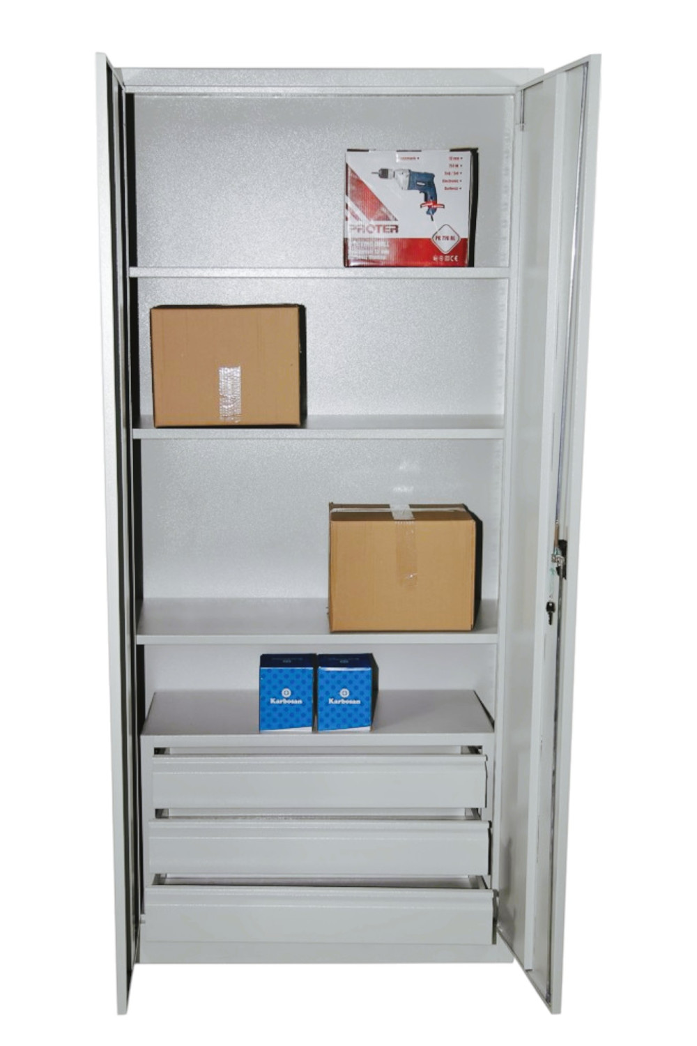 198 CM LİK ÇEKMECELİ METAL MALZEME DOLABI