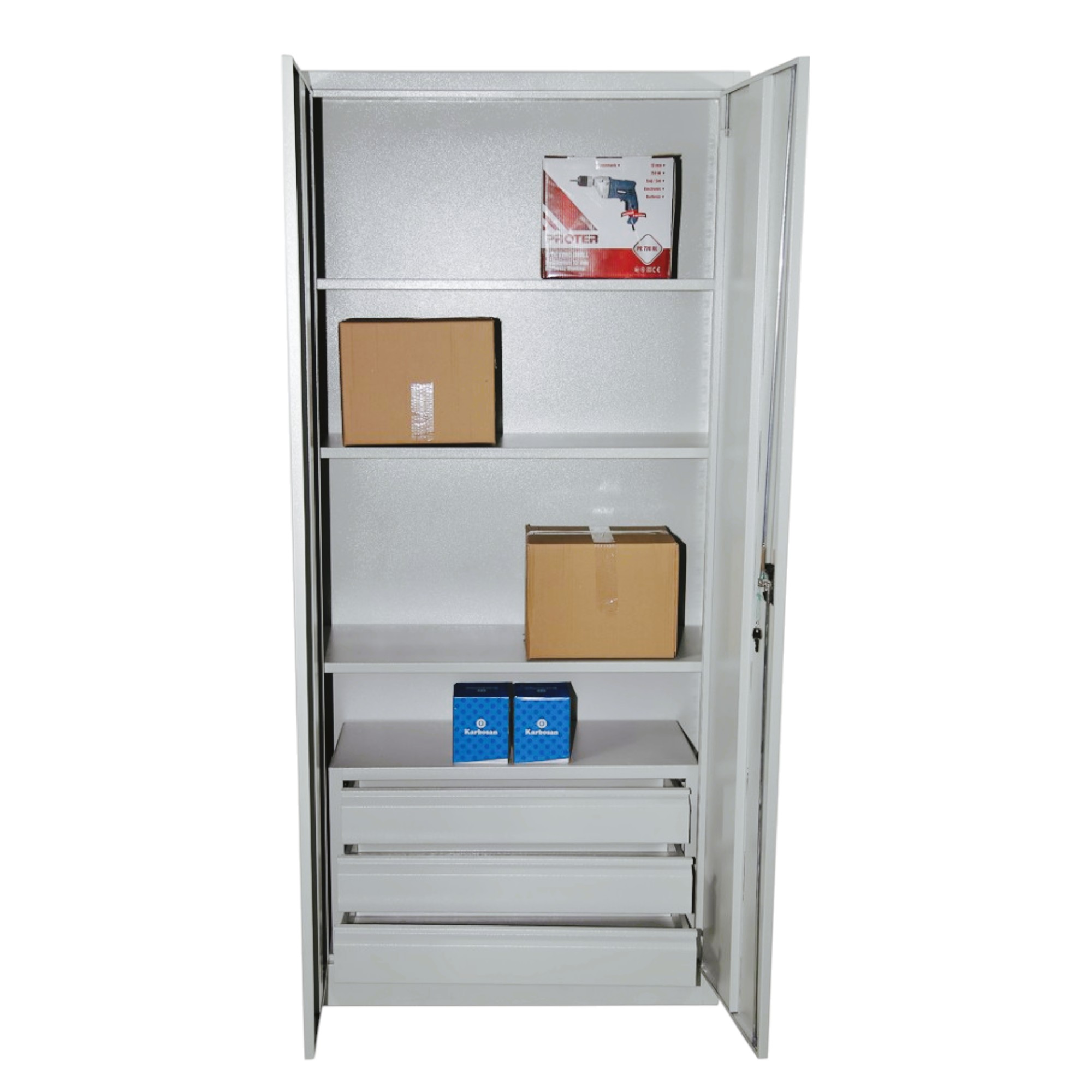 198 CM LİK ÇEKMECELİ METAL MALZEME DOLABI