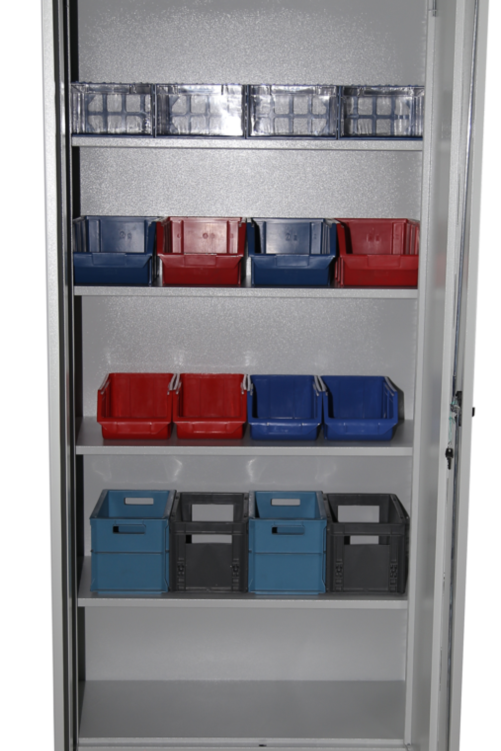 198 cm Metal Raflı Avadanlık Setli Malzeme Dolabı (RAL 7035 Açık Gri Kırık Beyaz Renk)