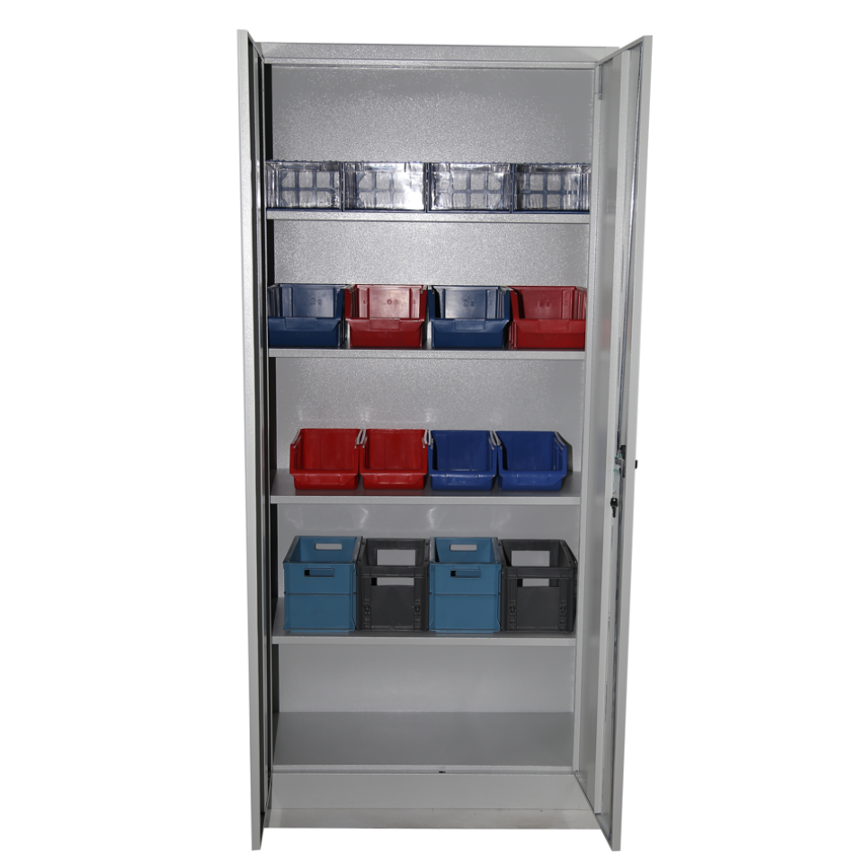 198 cm Metal Raflı Avadanlık Setli Malzeme Dolabı (RAL 7035 Açık Gri Kırık Beyaz Renk)