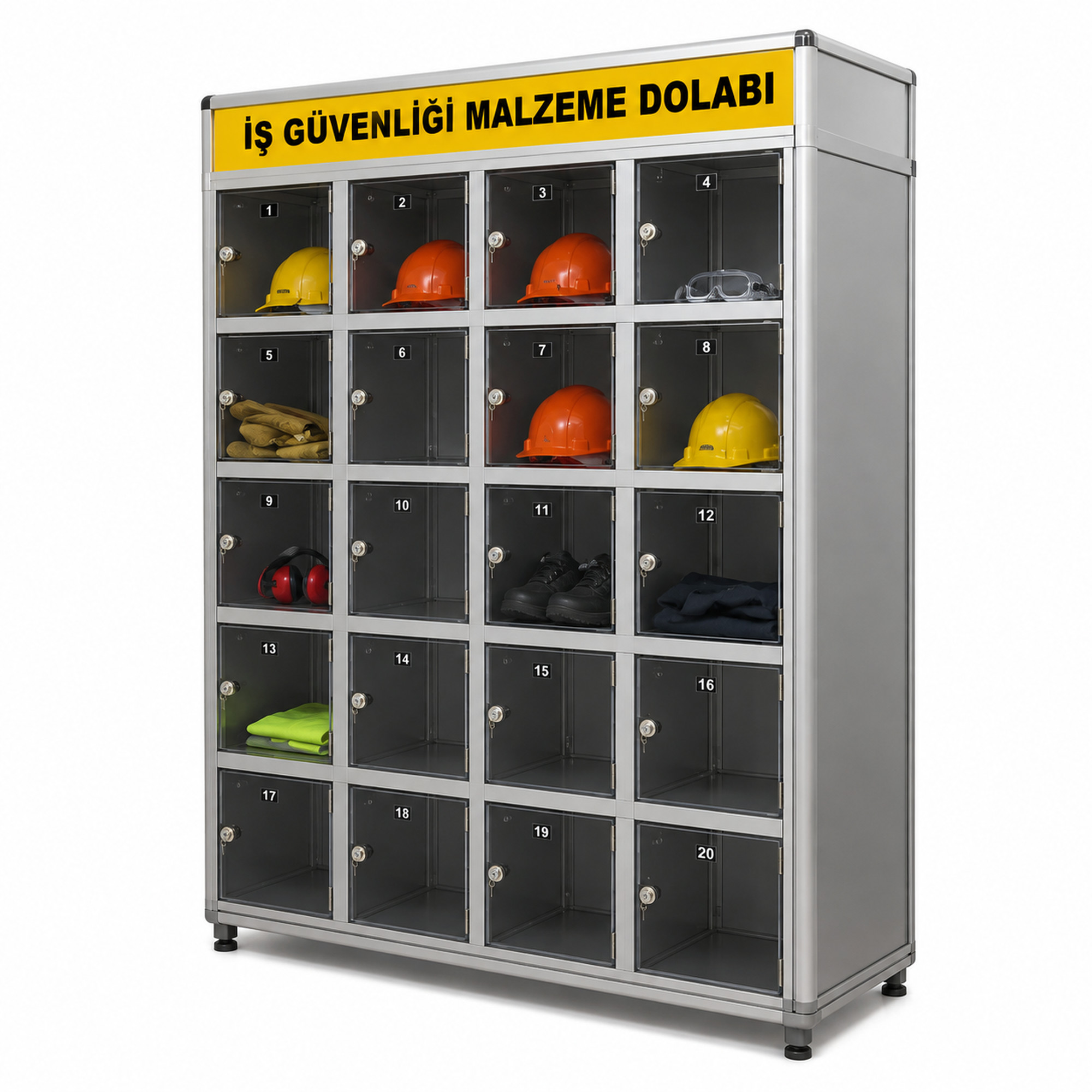 Pleksi Kapaklı 20 Gözlü İş Güvenliği Malzeme Dolabı