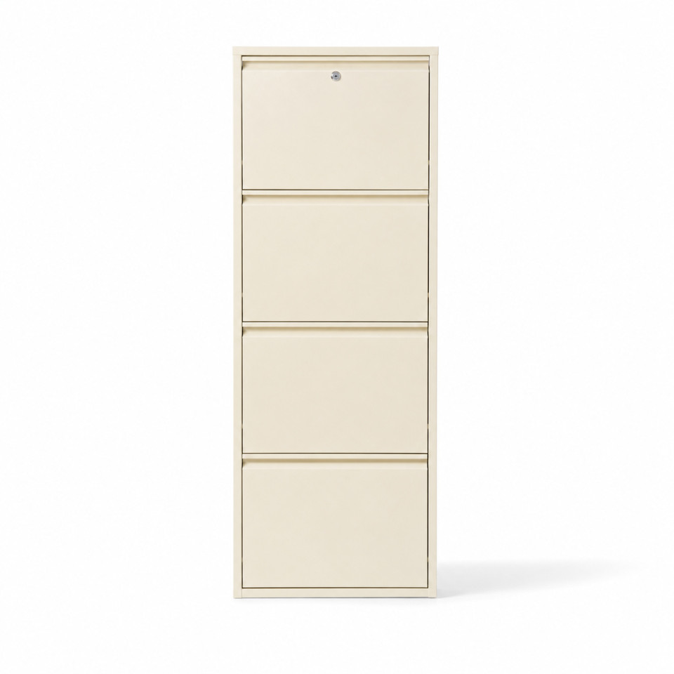 4'lü kilitli metal ayakkabılık 50x15x136 cm krem önden görünüm