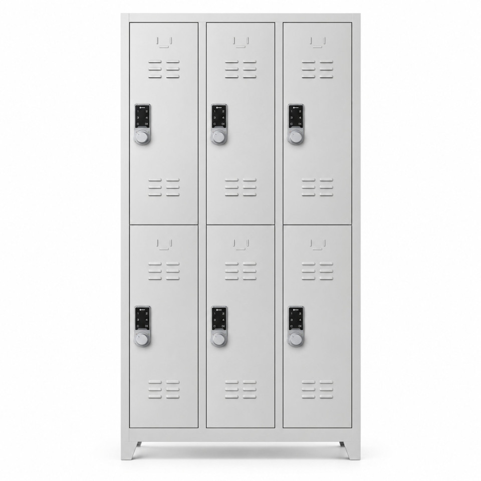 6 kapaklı elektronik şifreli soyunma dolabı RAL 7035 açık gri