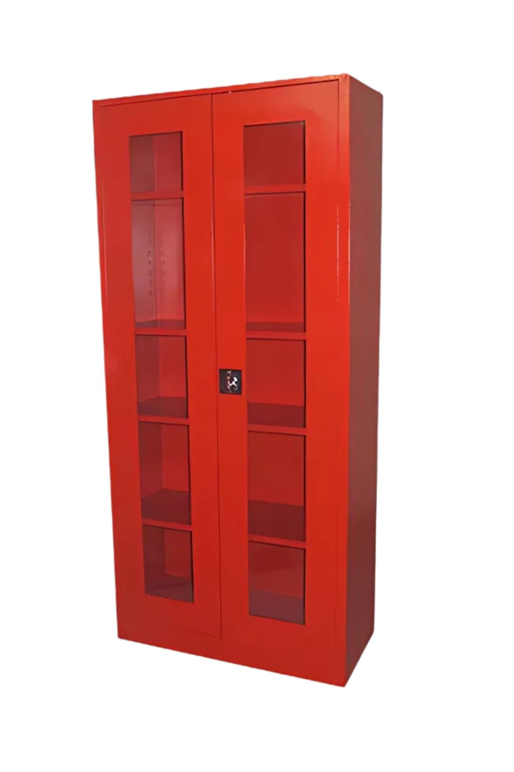 Çift Kapılı Raflı Şeffaf Demir Malzeme Dolabı