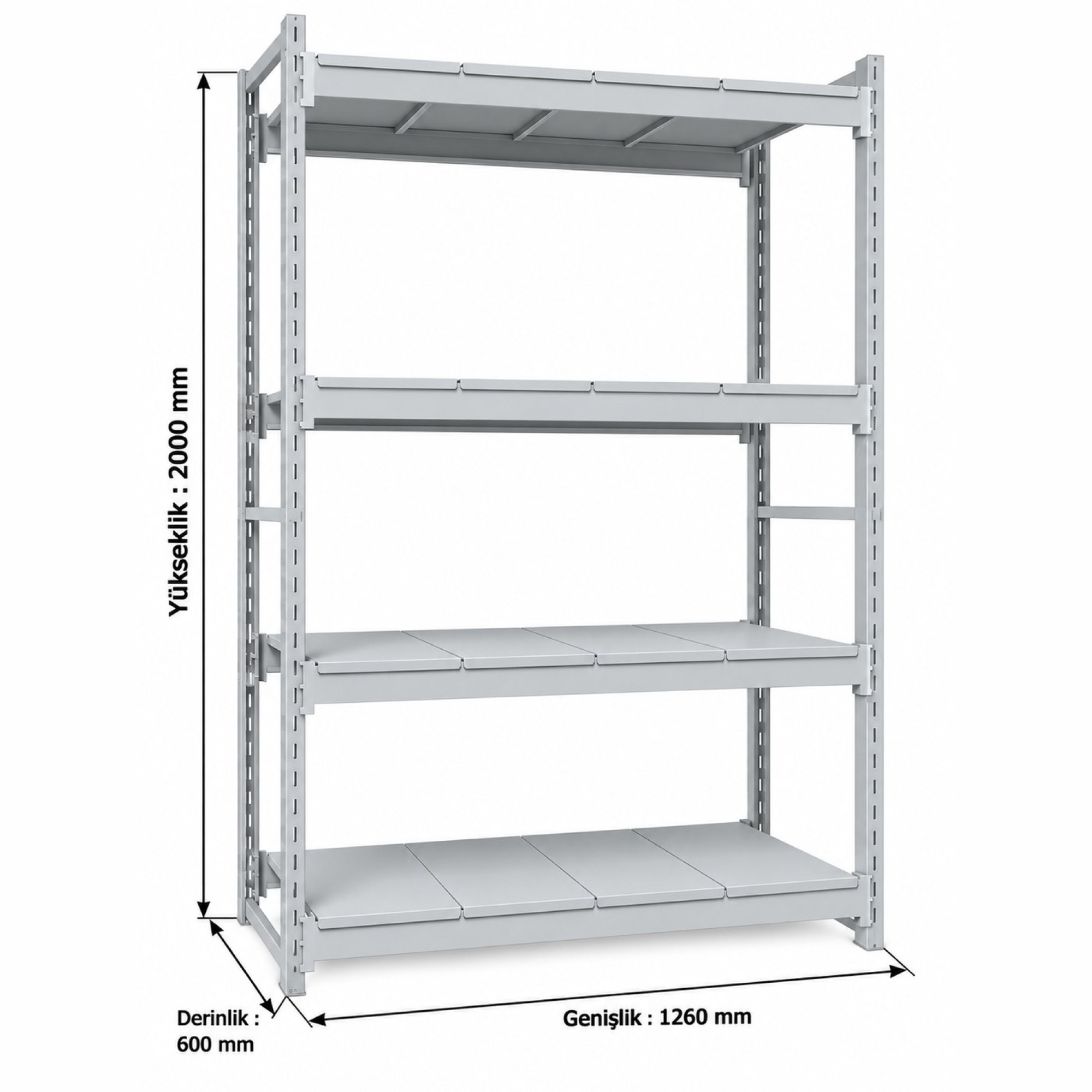 Ağır Yük Rafı 120'lik 126x60x200 cm 4 Katlı