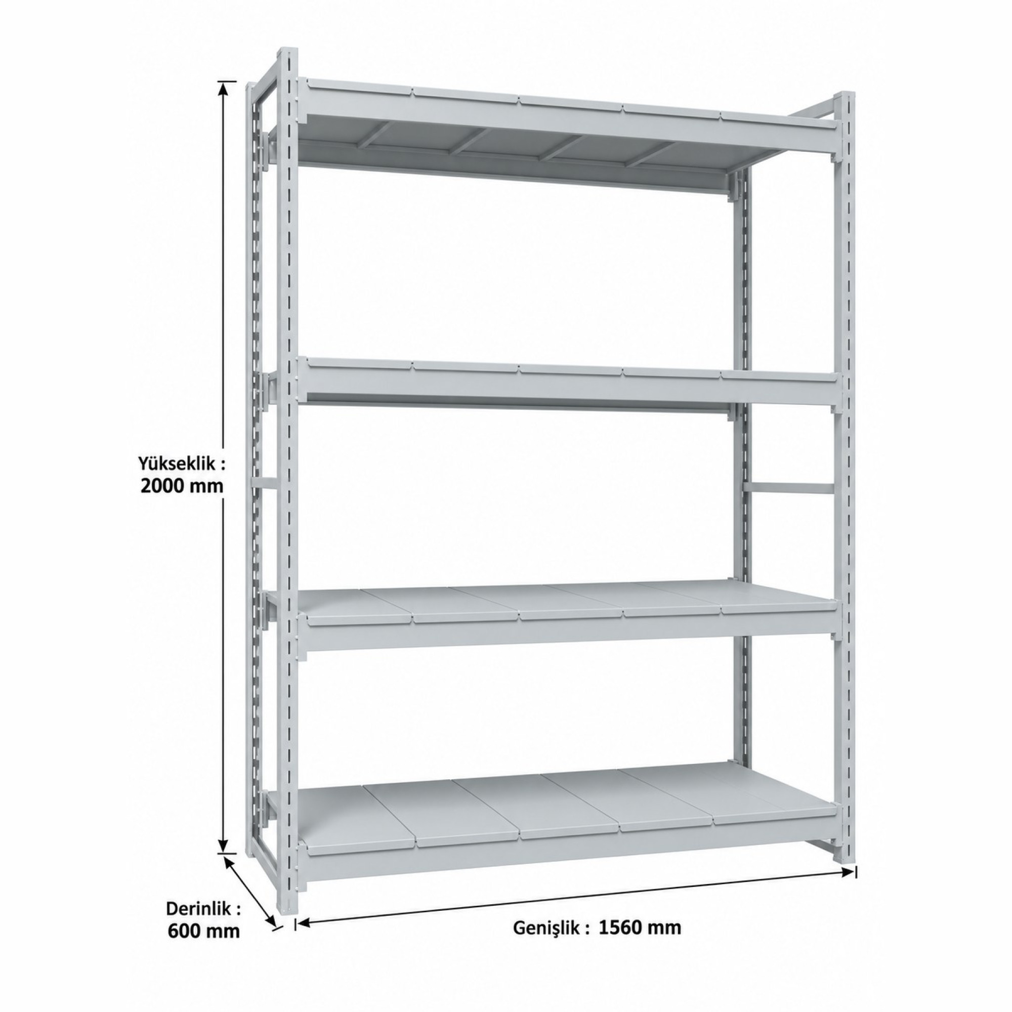 Ağır Yük Rafı 150'lik 156x60x200 cm 4 Katlı