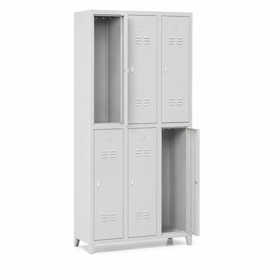 Üretim tesisi için 6 kapaklı çelik eşya dolabı 97x36x200 cm önden görünüm
