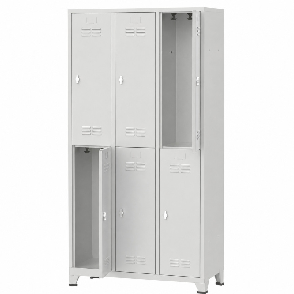 Depo personeli için 6 gözlü metal dolap 97x36x200 cm önden görünüm