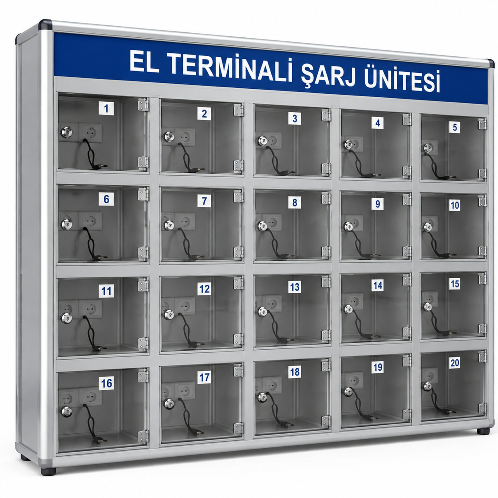 El Terminali Şarj Dolabı - Kilitli Alüminyum Şarj Ünitesi