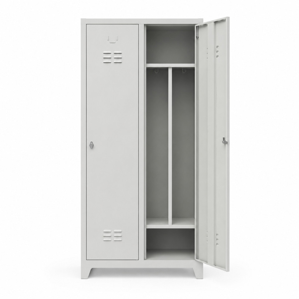 Tek renk gri kirli temiz bölmeli personel dolabı komple RAL 7035, 80x40x185 cm önden görünüm