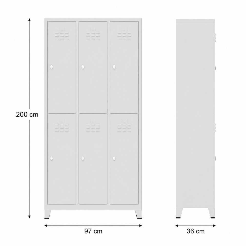 Havalandırmalı 6 kapaklı işçi eşya dolabı 97x36x200 cm önden görünüm
