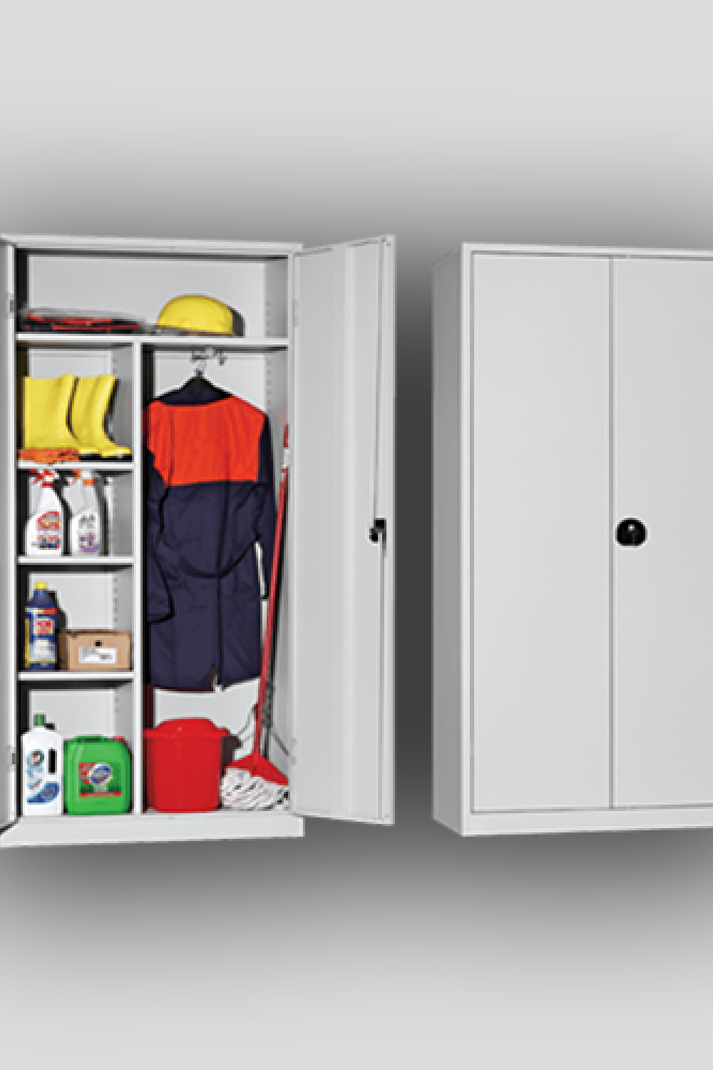 İki Kapılı Gri Temizlik Dolabı