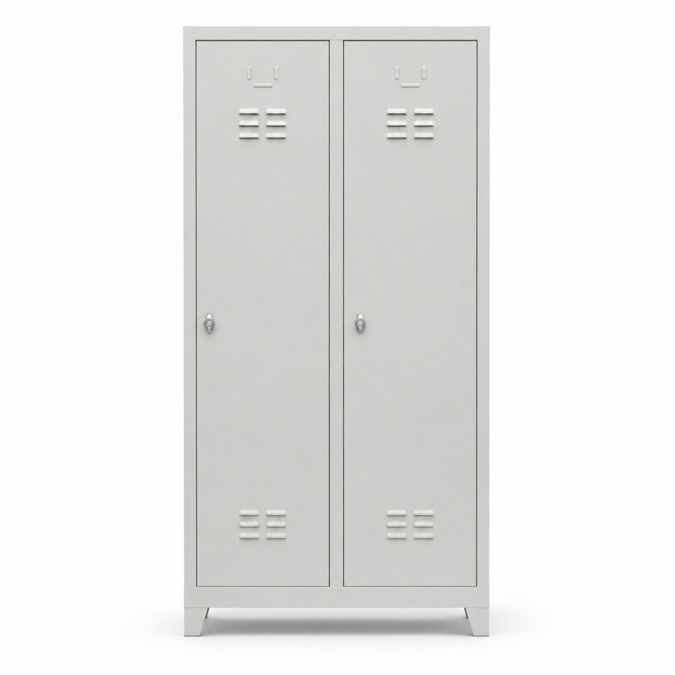 Tek renk gri kirli temiz bölmeli personel dolabı komple RAL 7035, 80x40x185 cm önden görünüm