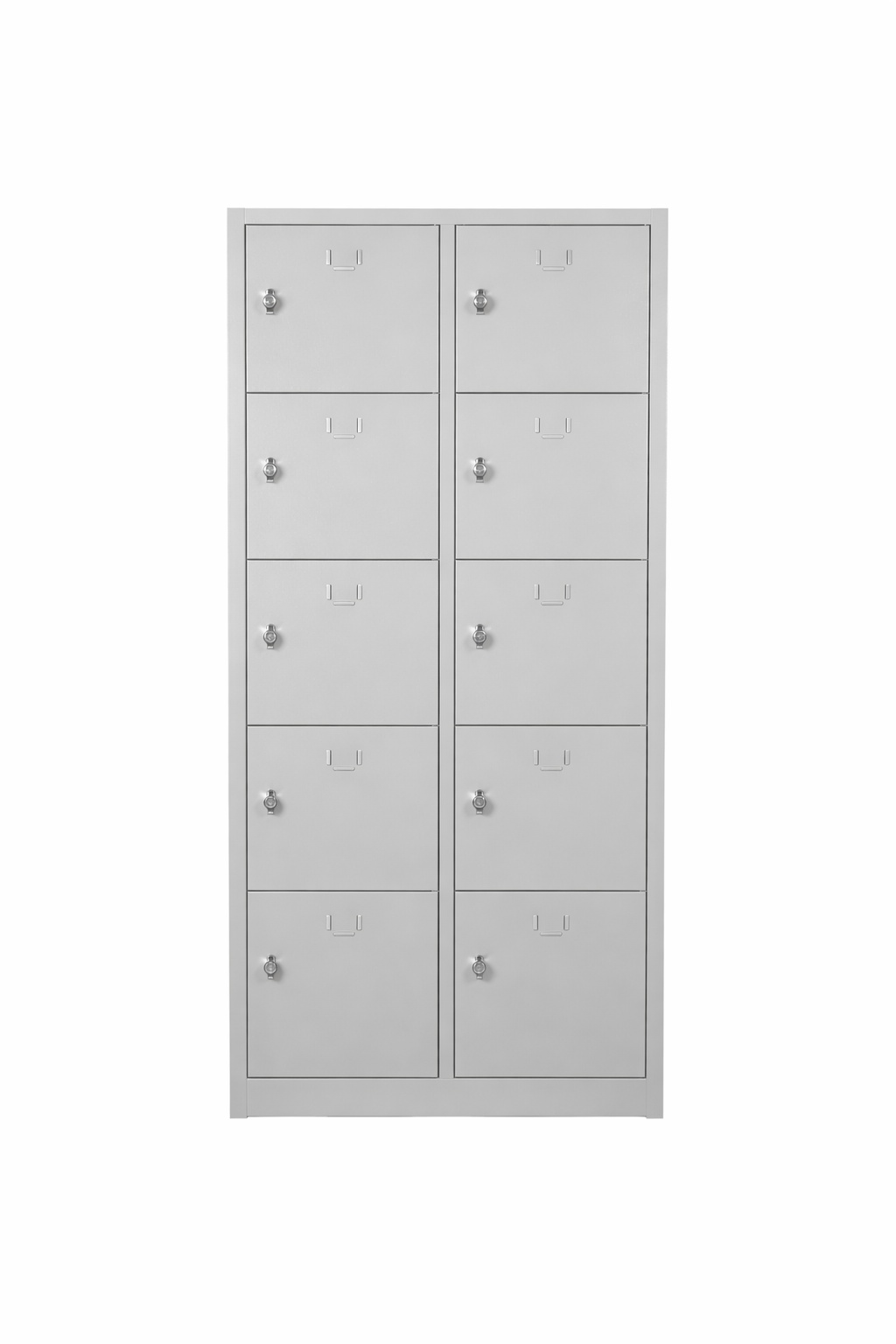 10 gözlü çok amaçlı öğretmen dolabı: 80 × 40 × 170 cm, 2 sütun ve 5 sıra göz, RAL 7035 açık gri